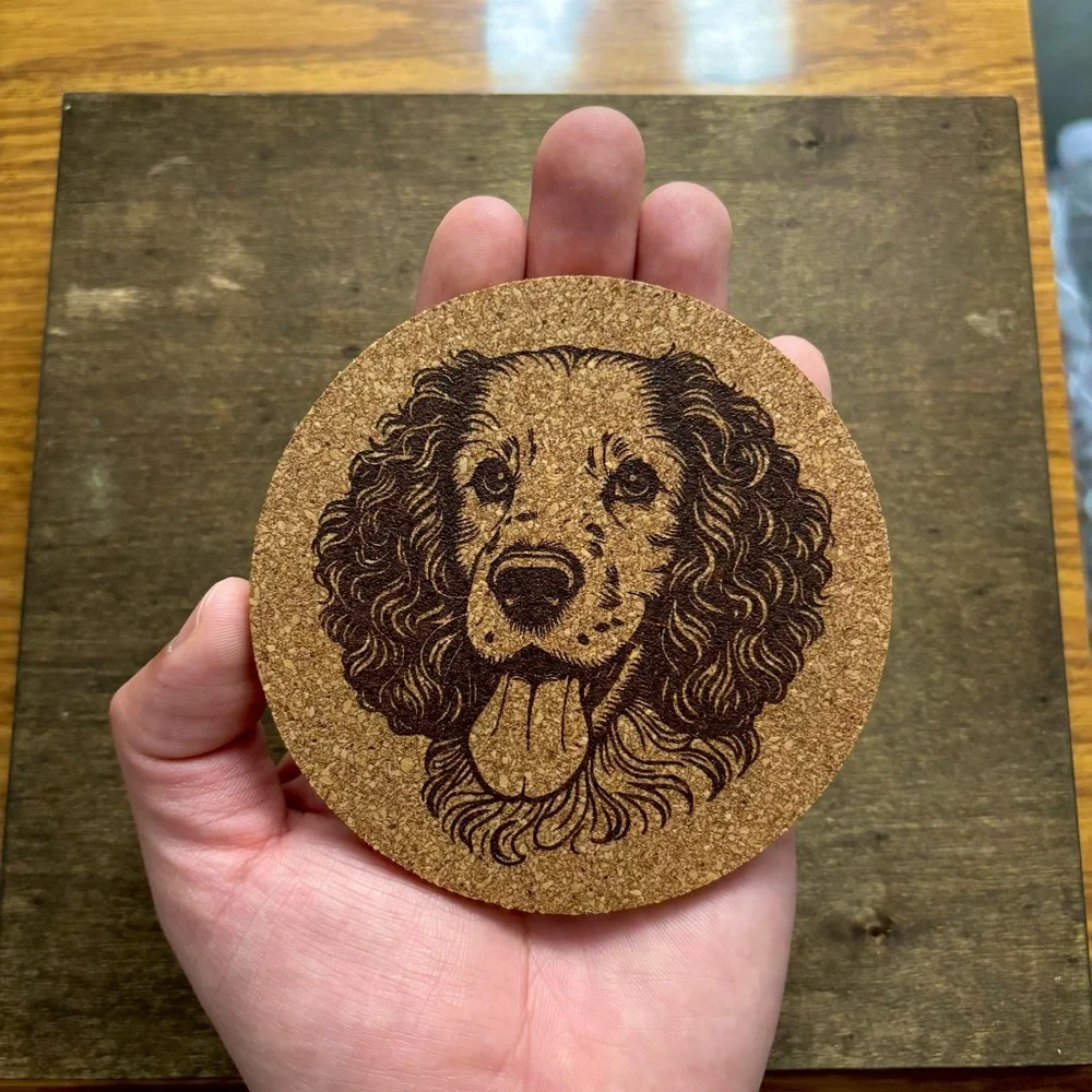 American Water Spaniel Face Laser Engraved Cork Coaster #3